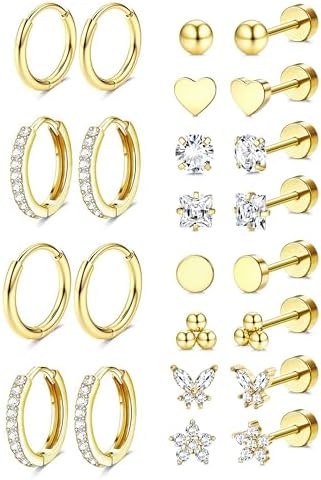 Amazon.com: Jstyle Hypoallergenic 14k Gold Plated Stud Hoop